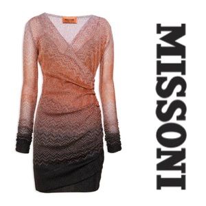 Long sleeve mini dress, faux wrap ombré knit dress, Euro sz 46